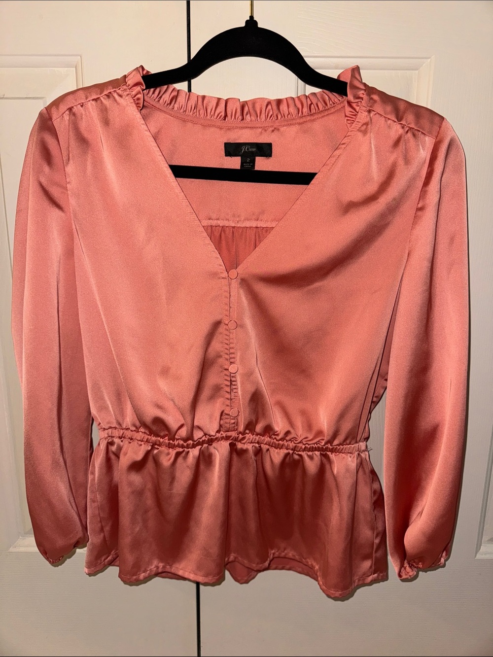 J. Crew Satin V-Neck Blouse - Coral